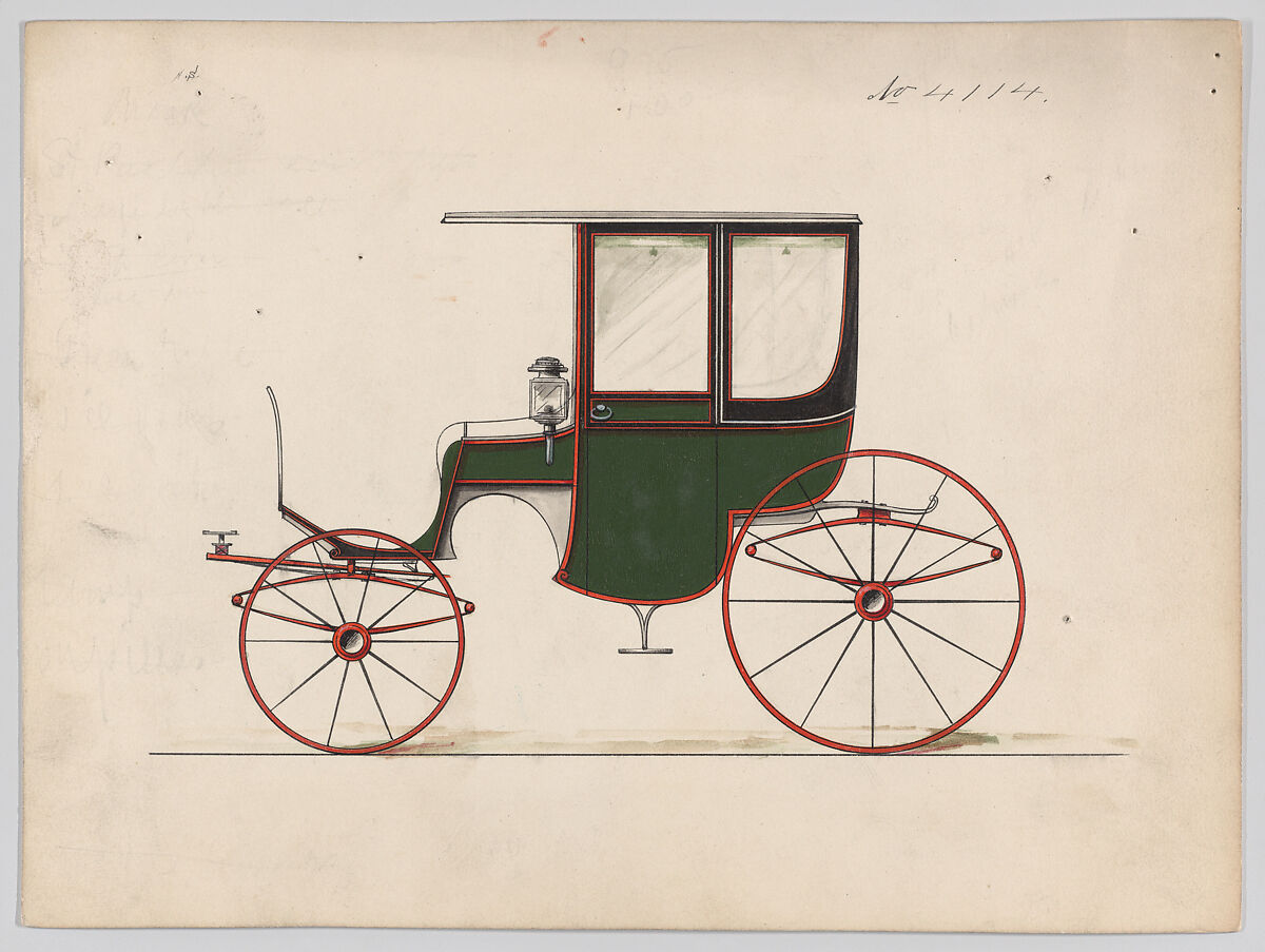 Design for 4 seat Rockaway, no. 4114, Brewster &amp; Co. (American, New York), Pen and black ink, watercolor and gouache with gum arabic 