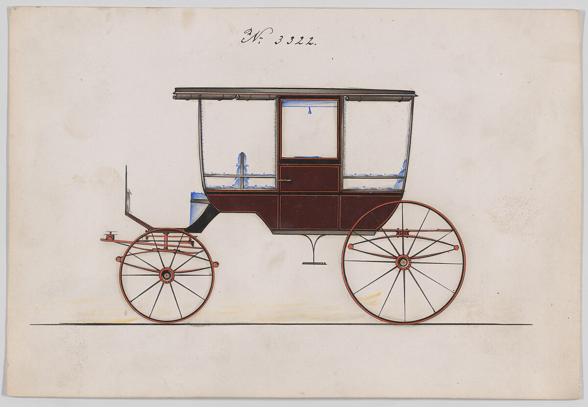 Design for 6 seat Rockaway, no. 3322, Brewster &amp; Co. (American, New York), Pen and black ink, watercolor and gouache with gum arabic 