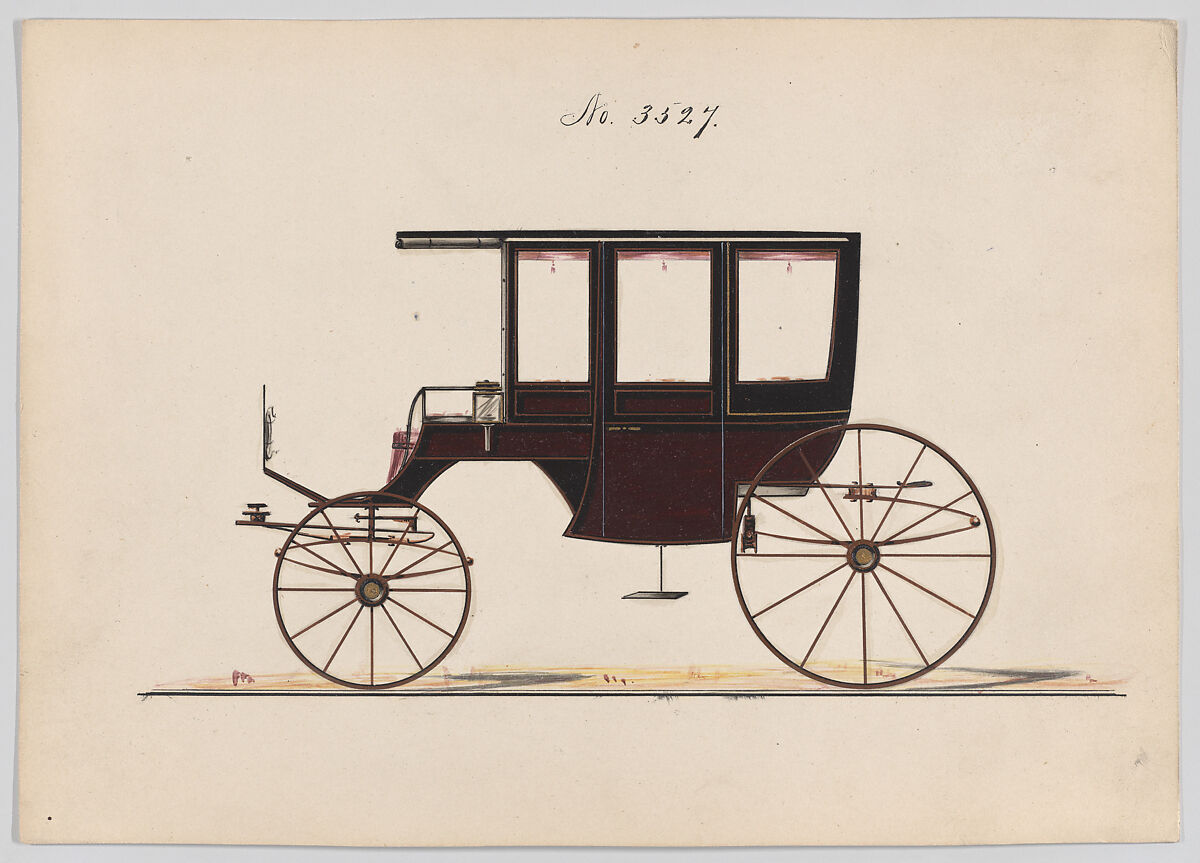 Design for 6 seat Rockaway, no. 3527, Brewster &amp; Co. (American, New York), Pen and black ink, watercolor and gouache with metallic ink 