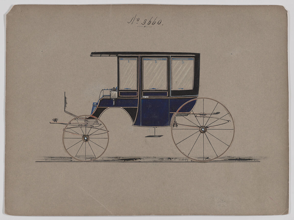 Design for 6 seat Rockaway, no. 3660, Brewster &amp; Co. (American, New York), Pen and black ink, watercolor and gouache with gum arabic 