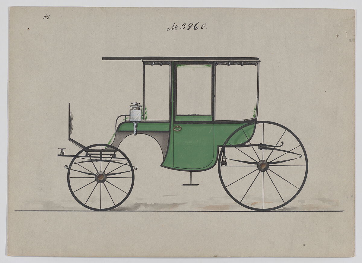 Design for 6 seat Rockaway, no. 3960, Brewster &amp; Co. (American, New York), Pen and black ink, watercolor and gouache 