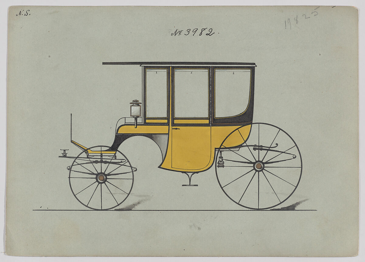 Design for 6 seat Rockaway, no. 3982, Brewster &amp; Co. (American, New York), Pen and black ink, watercolor and gouache with metallic ink 