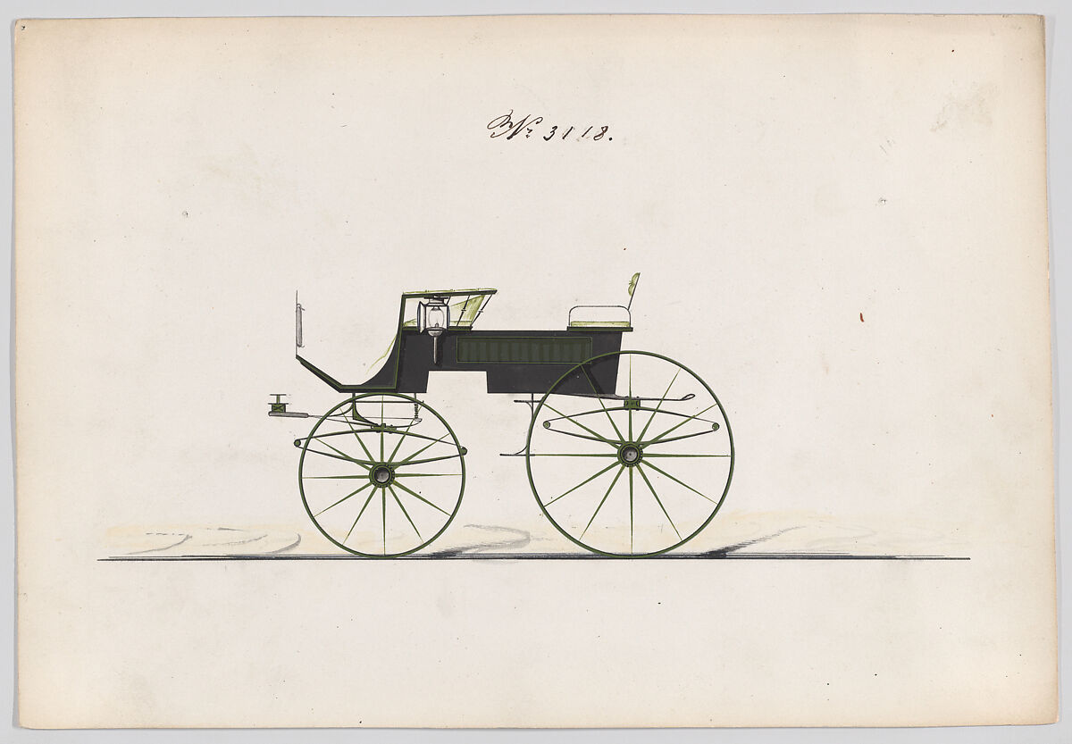 Design for T-Cart, no. 3118, Brewster &amp; Co. (American, New York), Pen and black ink, watercolor and gouache with gum arabic 
