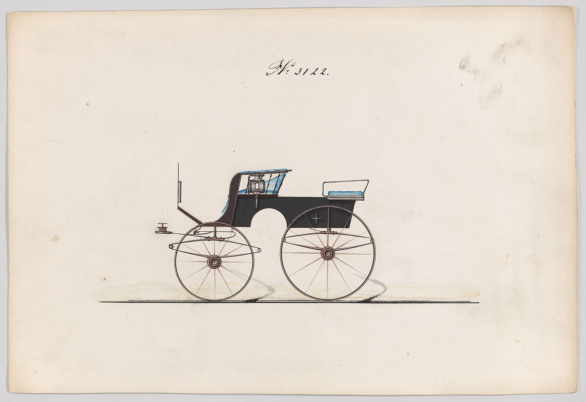 Design for T-Cart, no. 3122, Brewster &amp; Co. (American, New York), Pen and black ink, waterdolor and gouace with gum arabic 
