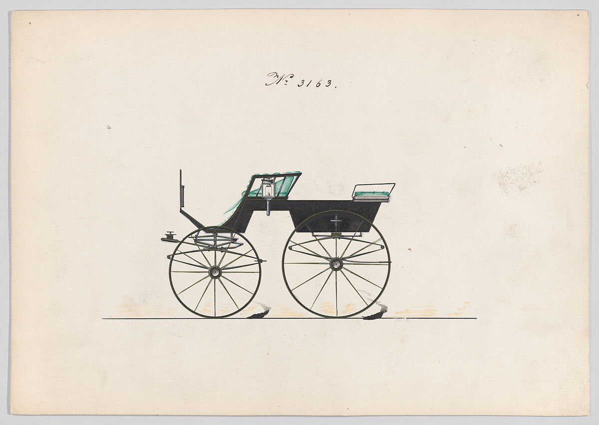 Design for T-Cart, no. 3163, Brewster &amp; Co. (American, New York), Pen and black ink watercolor and gouache with gum arabic 