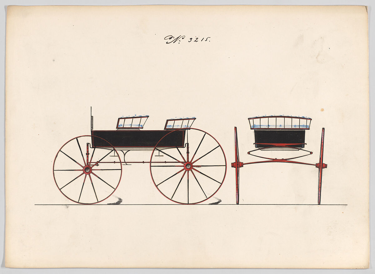 Design for T-Cart, no. 3215, Brewster &amp; Co. (American, New York), Pen and black ink watercolor and gouache with gum arabic 