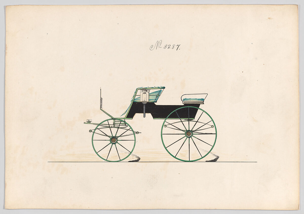 Design for T-Cart, no. 3287, Brewster &amp; Co. (American, New York), Pen and black ink, watercolor and gouache 
