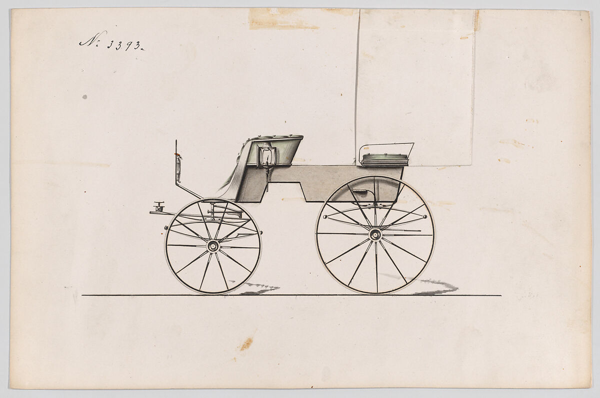 Design for T-Cart, no. 3393, Brewster &amp; Co. (American, New York), Pen and black ink watercolor and gouache with gum arabic 