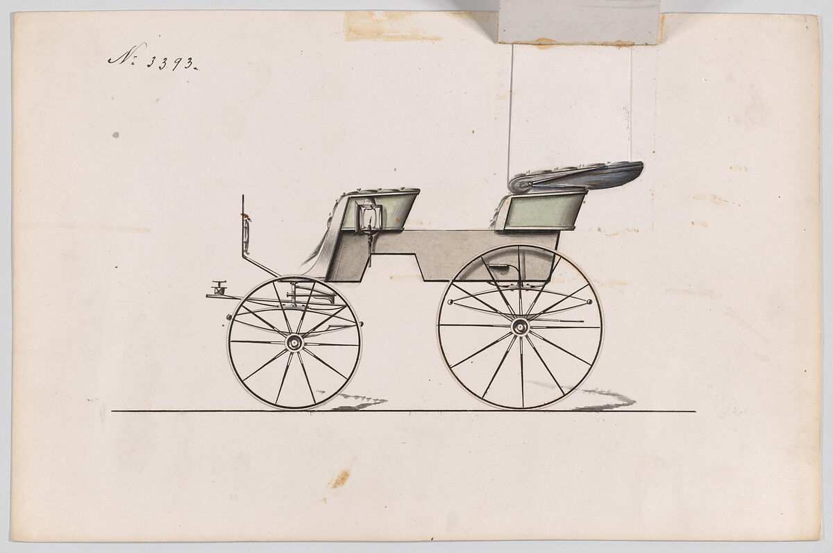 Design for T-Cart, no. 3393, Brewster &amp; Co. (American, New York), Pen and black ink watercolor and gouache with gum arabic
