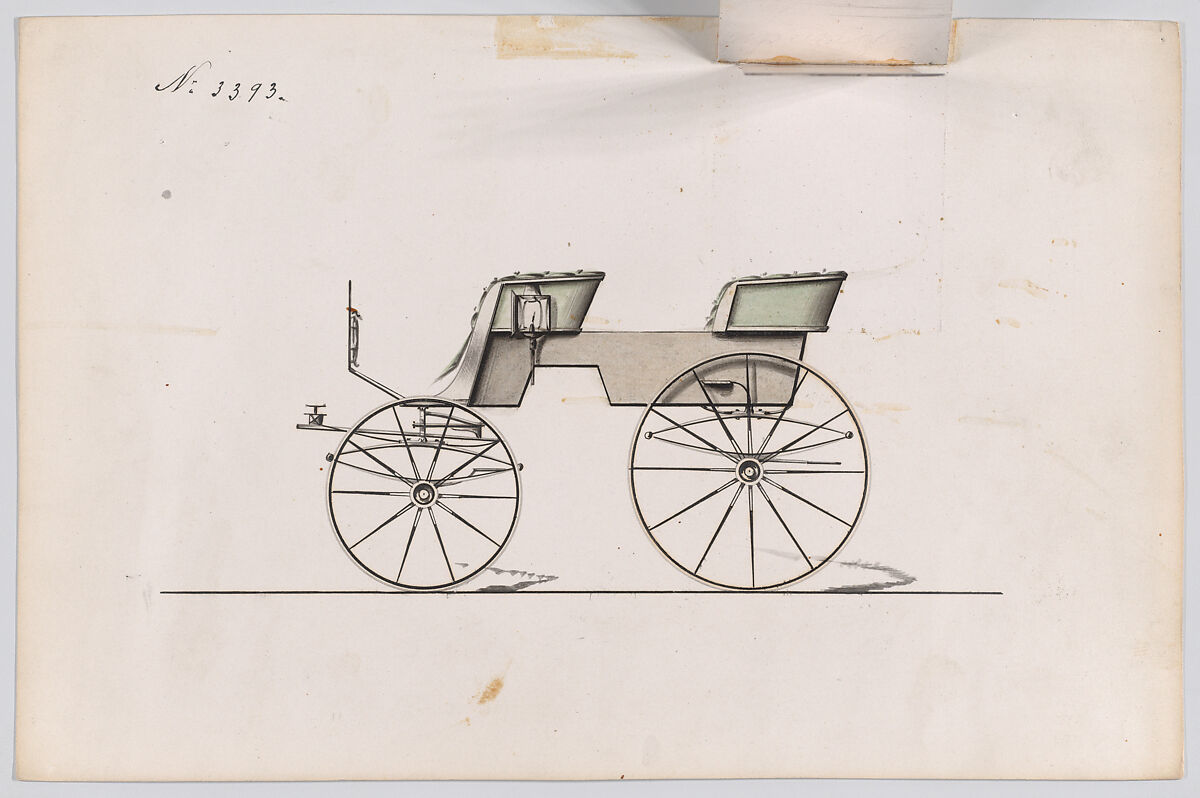 Design for T-Cart, no. 3393, Brewster &amp; Co. (American, New York), Pen and black ink watercolor and gouache with gum arabic