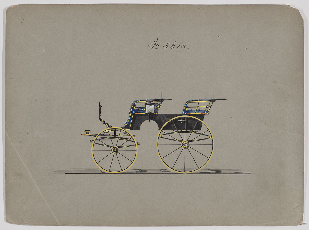 Design for T-Cart, no. 3615, Brewster &amp; Co. (American, New York), Pen and black ink watercolor ans gouache with gum arabic 