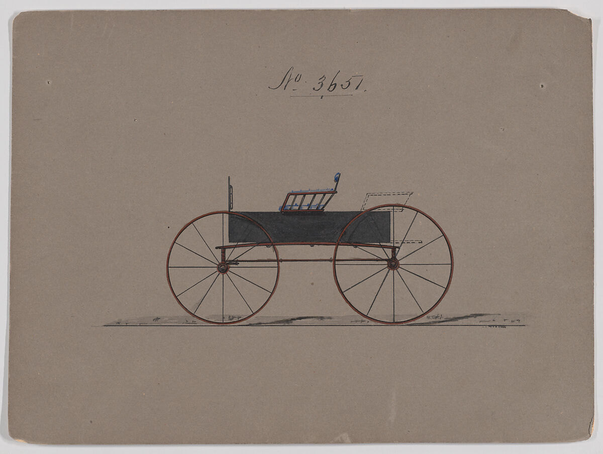 Design for T-Cart, no. 3651, Brewster &amp; Co. (American, New York), Pen and black ink watercolor and gouache with gum arabic 