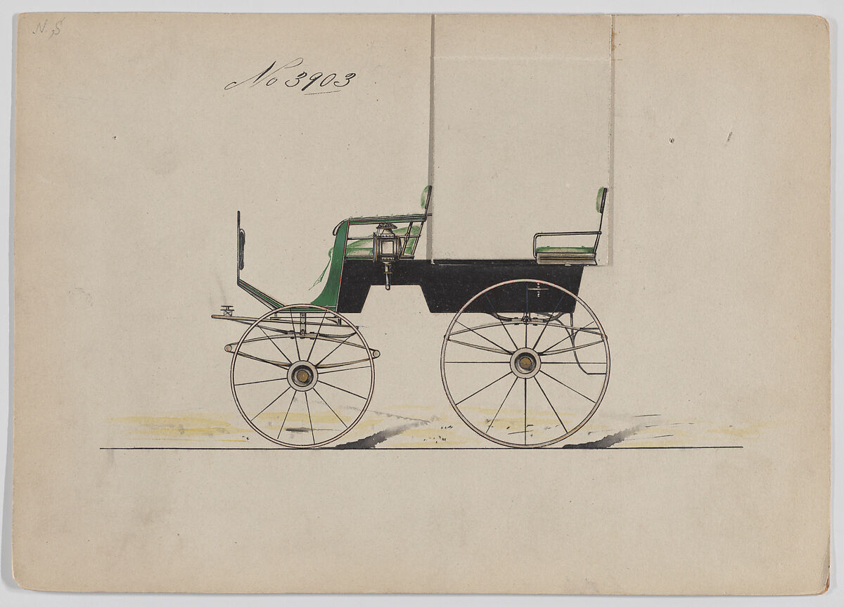 Design for T-Cart, no. 3903, Brewster &amp; Co. (American, New York), Pen and black ink, waterolor ad gopuache with gum arabic and metallic ink 