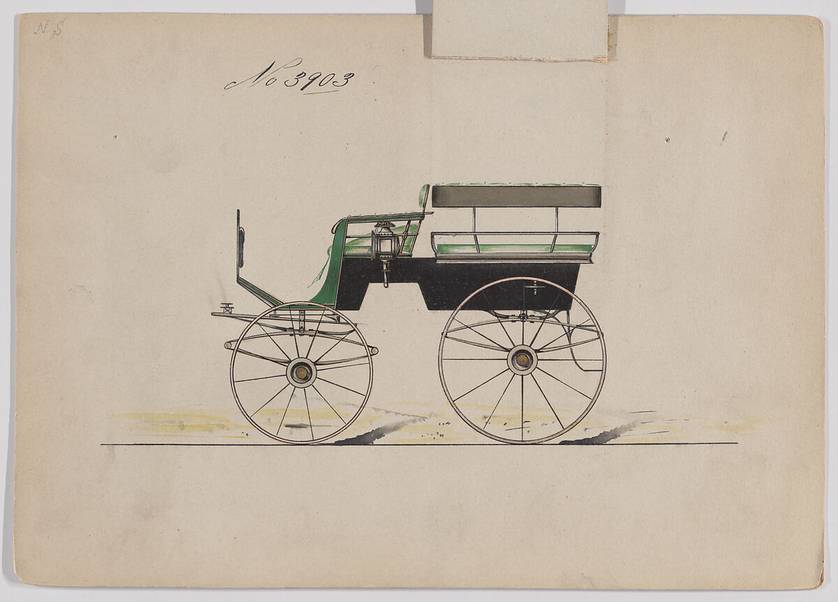 Design for T-Cart, no. 3903, Brewster &amp; Co. (American, New York), Pen and black ink, waterolor ad gopuache with gum arabic and metallic ink