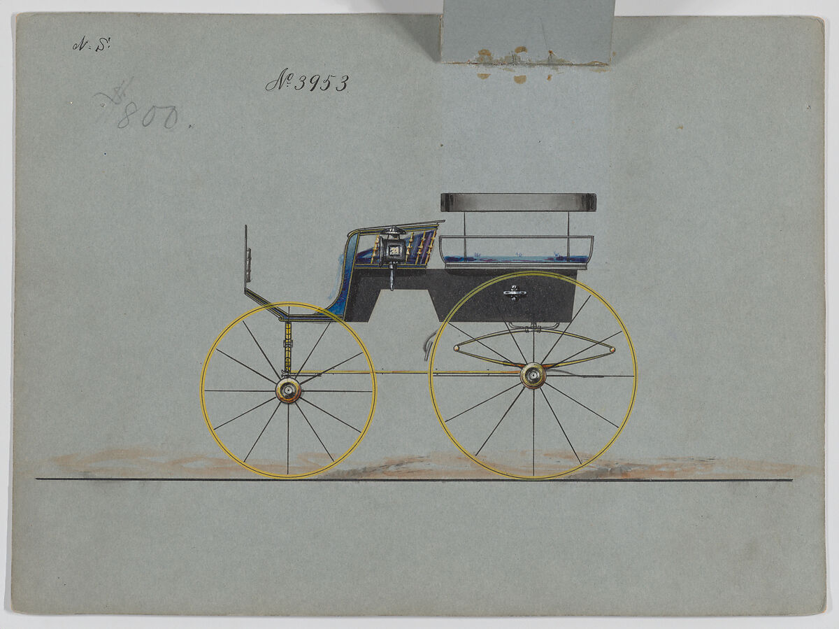 Design for T-Cart, no. 3953, Brewster &amp; Co. (American, New York), Pen and black ink, watercolor and gouache, with gum arabic