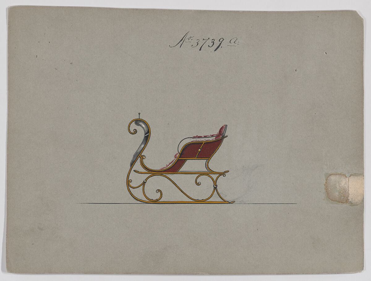 Sleigh #3739a, Brewster &amp; Co. (American, New York), Pen and black ink, graphite, watercolor and gouache 