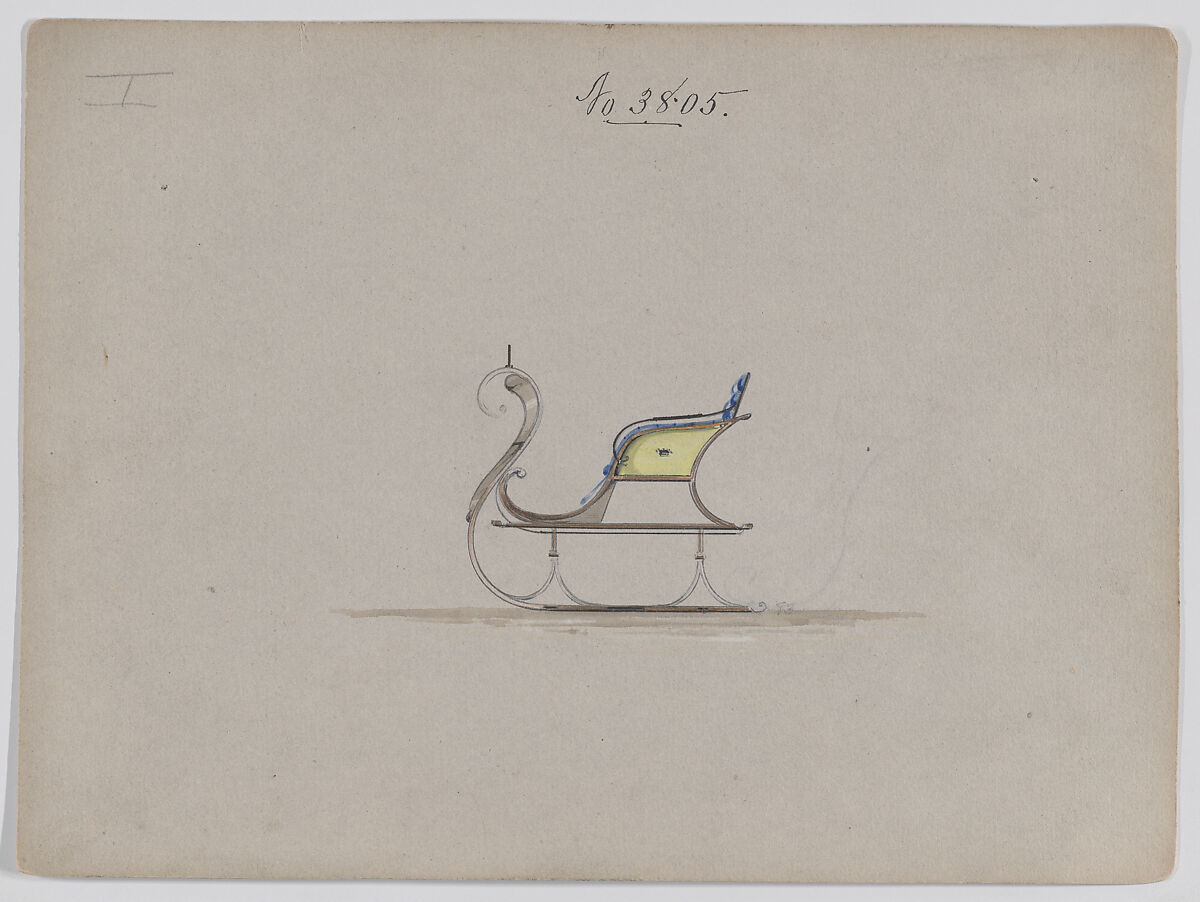 Open Panel Sleigh # 3805, Brewster &amp; Co. (American, New York), Pen and black ink, waterclor and gouache 