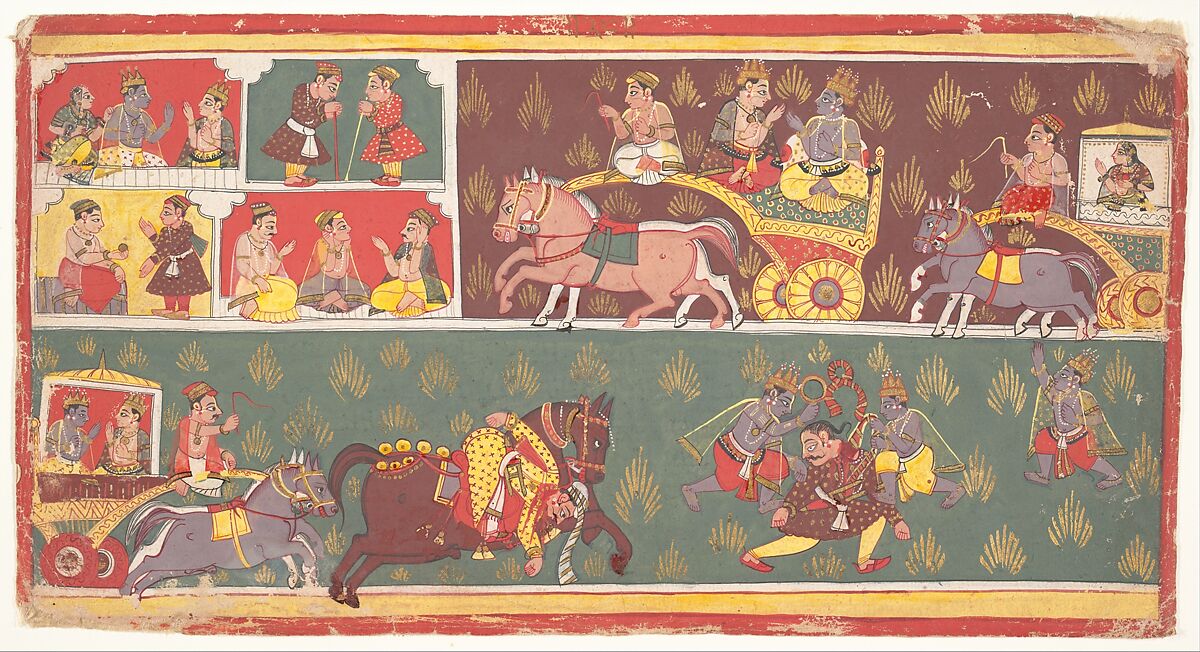 Episodes from Krishna's Life: Folio from a Bhagavata Purana (Ancient Stories of Lord Vishnu), Ink and opaque watercolor on paper, India (Madhya Pradesh, Malwa) 