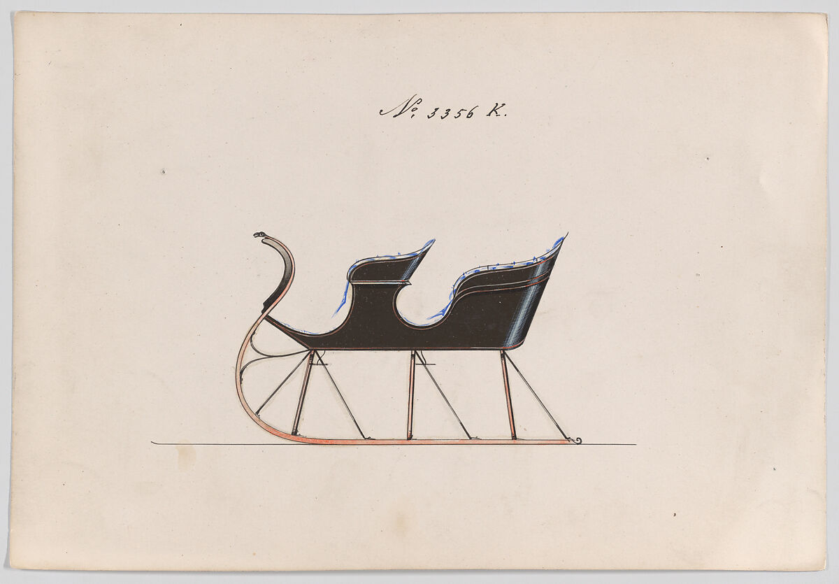 Sleigh #3356, Brewster &amp; Co. (American, New York), Pen, black ink, watercolor and gouache with gum arabic 