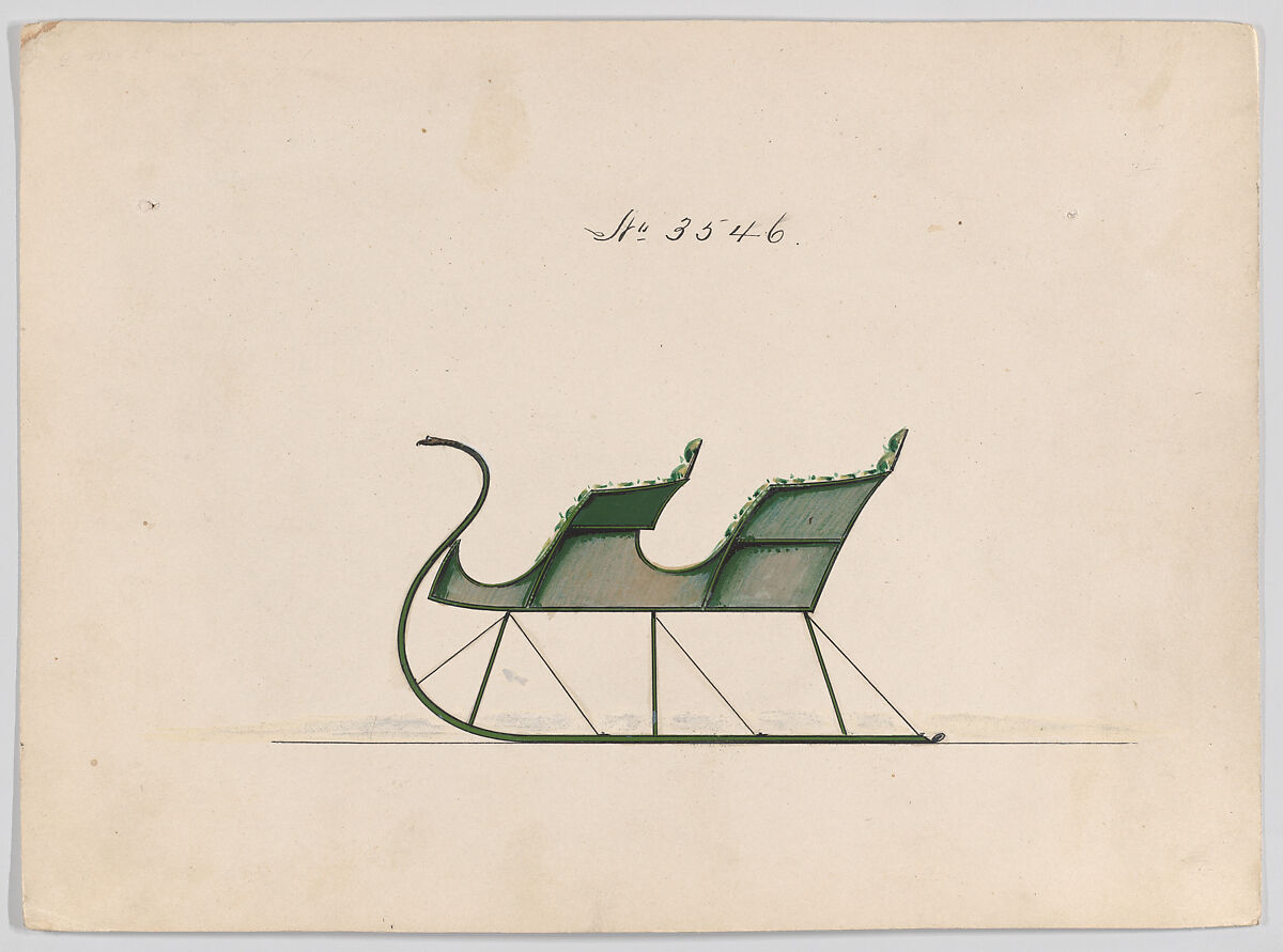 Design for 2 Seat Sleigh, no. 3546, Brewster &amp; Co. (American, New York), Pen and black ink, watercolor and gouache with gum arabic 