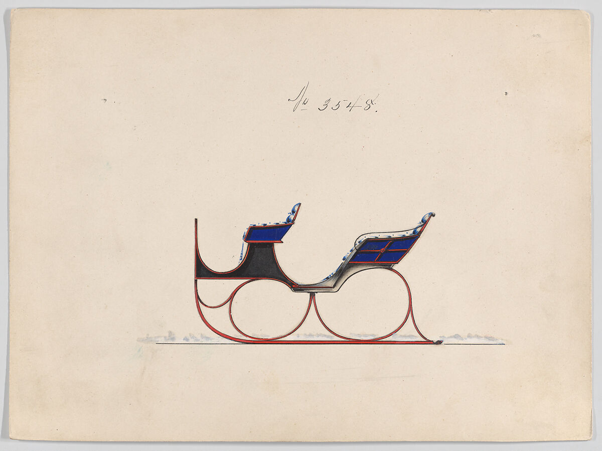 Design for 2 Seat Victoria Sleigh, no. 3548, Brewster &amp; Co. (American, New York), Pen, black ink, watercolor and gouache with gum arabic 