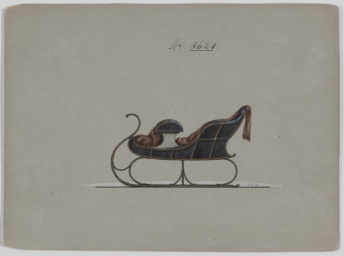 Design for 4 Seat Sleigh, no. 3621, Brewster &amp; Co. (American, New York), Pen and black ink, watercolor and gouache with gum arabic 