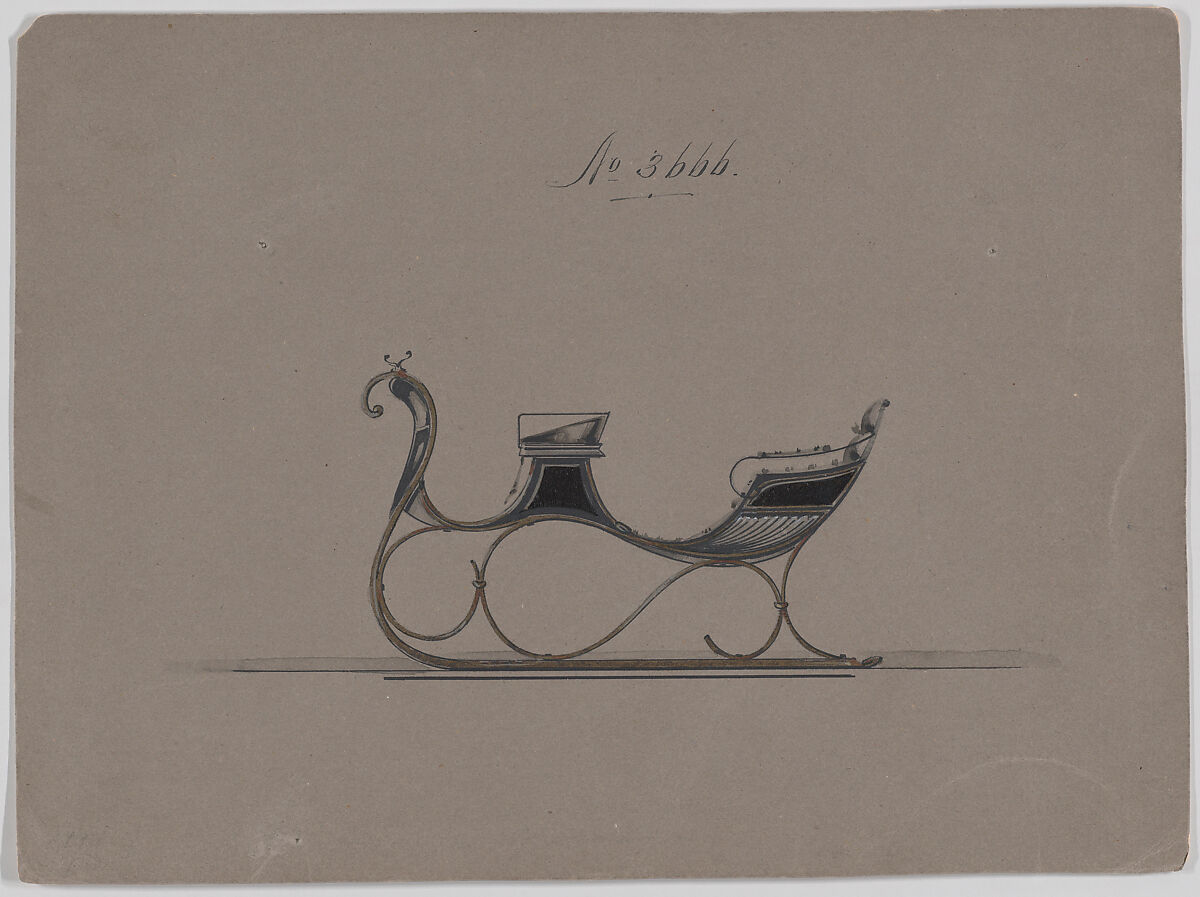 Design for 4 Seat Sleigh, no. 3666, Brewster &amp; Co. (American, New York), pen and black ink, watercolor and gouache with gum arabic 