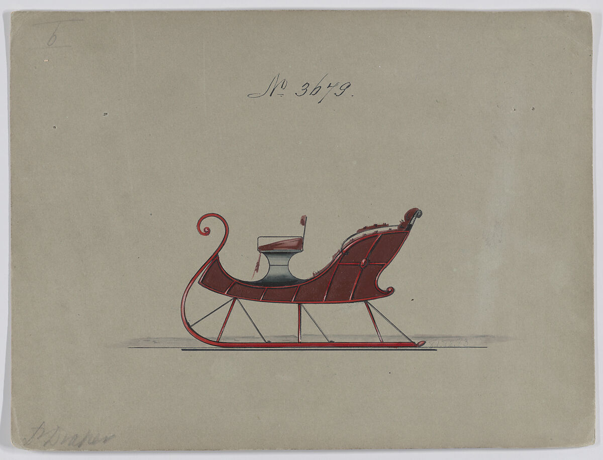 Design for 2 Seat Sleigh, no. 3679, Brewster &amp; Co. (American, New York), Pen and black in, watercolor and gouache with gum arabic 