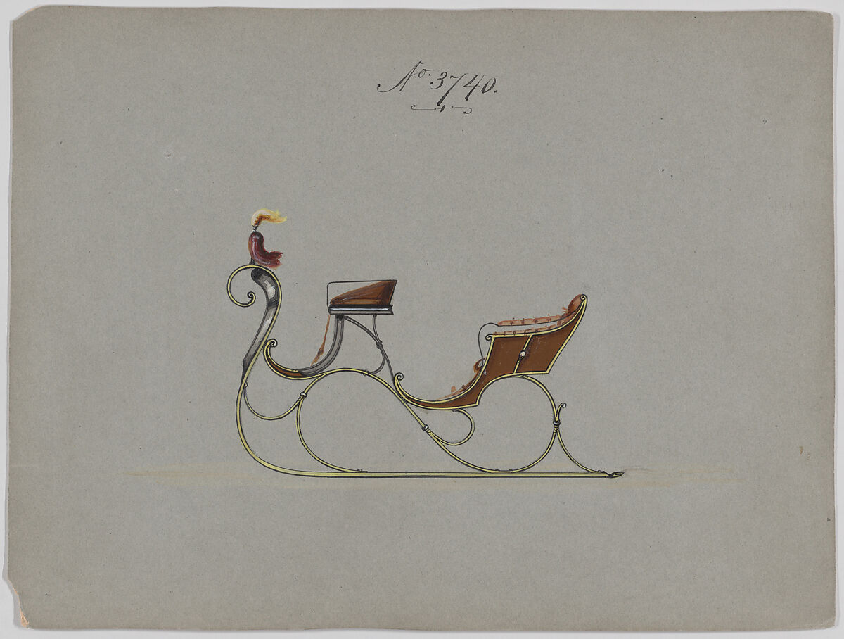 Design for 4 Seat Sleigh, no. 3740, Brewster &amp; Co. (American, New York), Pen and black ink, watercolor and gouache with gum arabic 