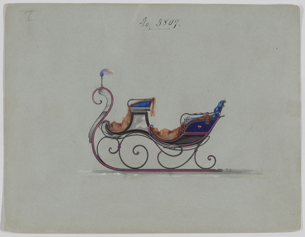 Design for 4 Seat Sleigh, no. 3809, Brewster &amp; Co. (American, New York), Watercolor and ink 