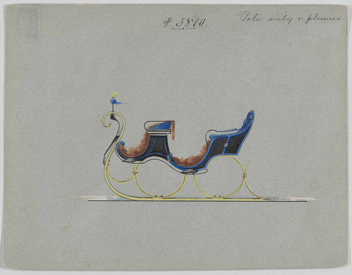 Design for 4 Seat Sleigh, no. 3810, Brewster &amp; Co. (American, New York), Pen and black ink watercolor and gouache with gum arabic 