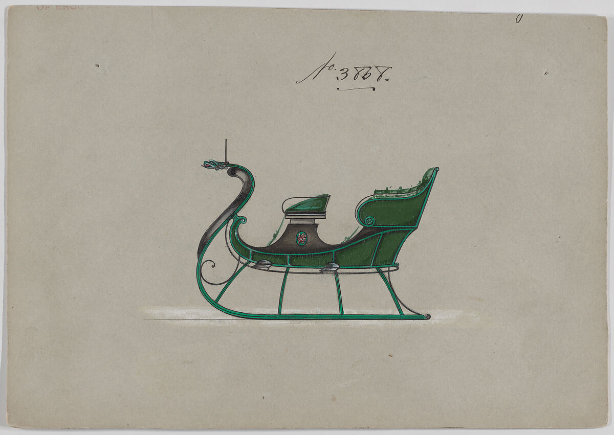 Design for 4 Seat Sleigh, no. 3868, Brewster &amp; Co. (American, New York), Pen and black ink, watercolor and gouache with gum arabic 