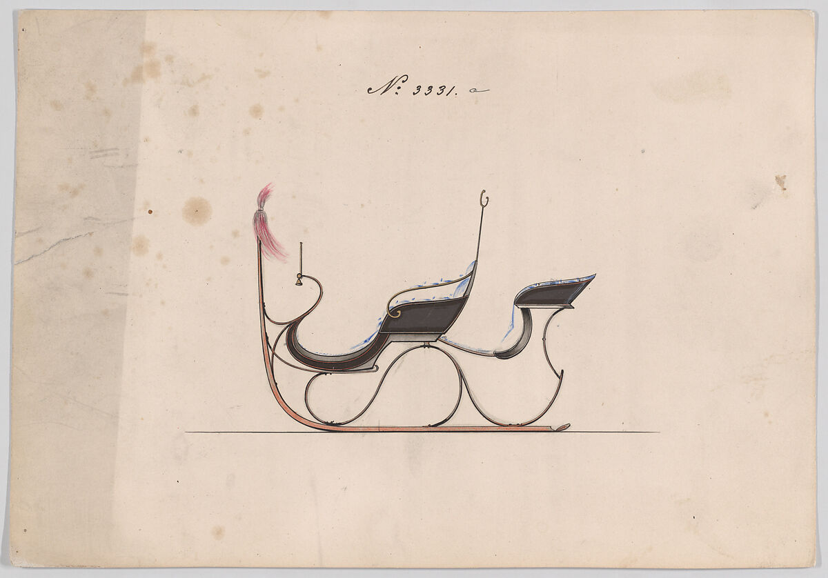 Rumble Sleigh #3331a, Brewster &amp; Co. (American, New York), Pen and black ink watercolor and gouache with gum arabic 