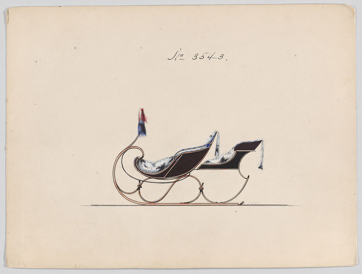 Sleigh with Rumble Seat # 3543, Brewster &amp; Co. (American, New York), Pen and black ink, watercolor and gouache with gum arabic 
