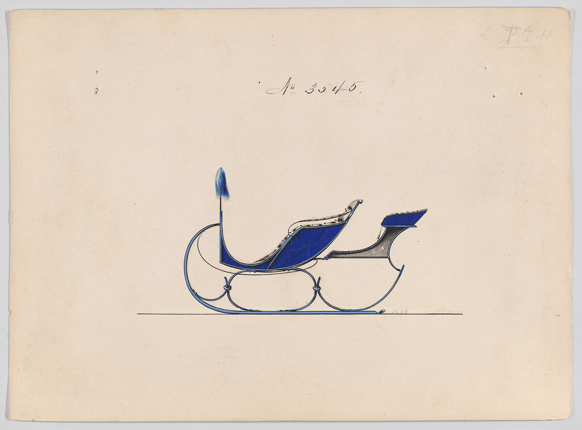 Design for Rumble Sleigh, no. 3545, Brewster &amp; Co. (American, New York), Pen and black ink, watercolor and gouache with gum arabic 
