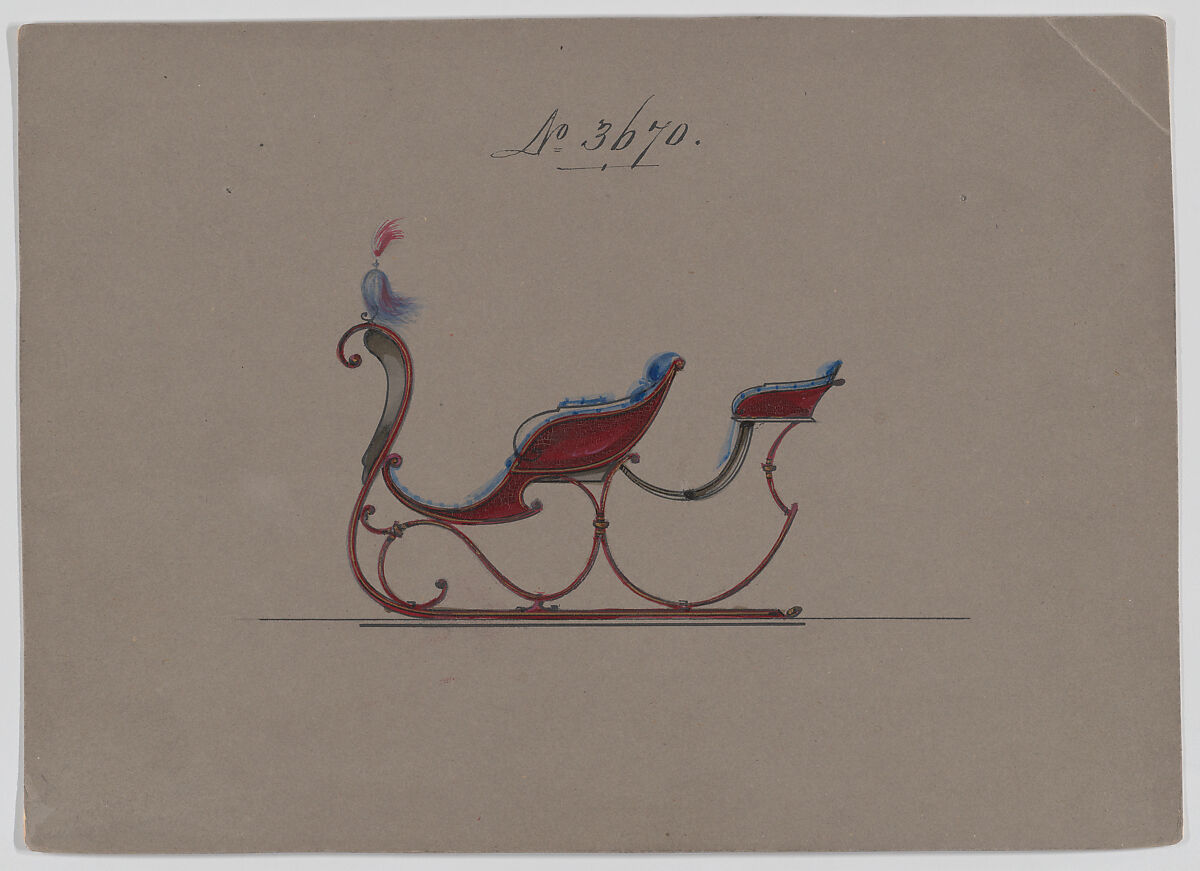 Sleigh with Rumble Seat # 3670, Brewster &amp; Co. (American, New York), Pen and black ink, watercolor and gouache with gum arabic 