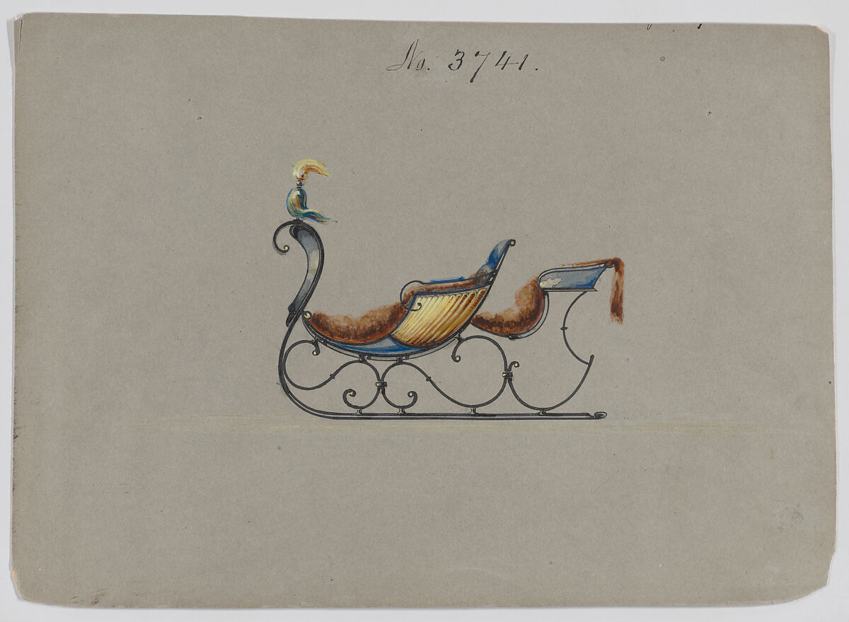 Design for Rumble Sleigh, no. 3741, Brewster &amp; Co. (American, New York), Pen ad black ink watercolor and gouache with gum arabic 