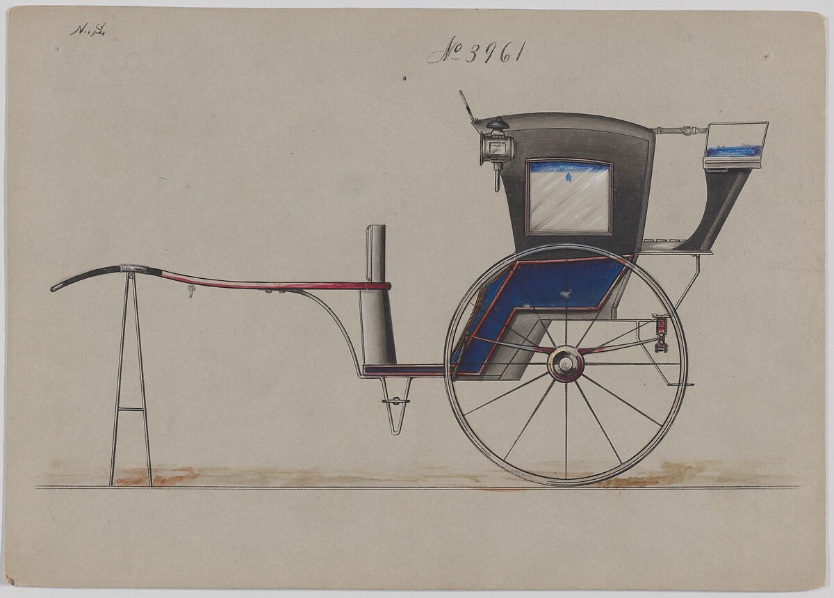 Design for a Hansom or Foder Cab, no. 3961, Brewster &amp; Co. (American, New York), Pen and black ink, watercolor and gouache with gum arabic 