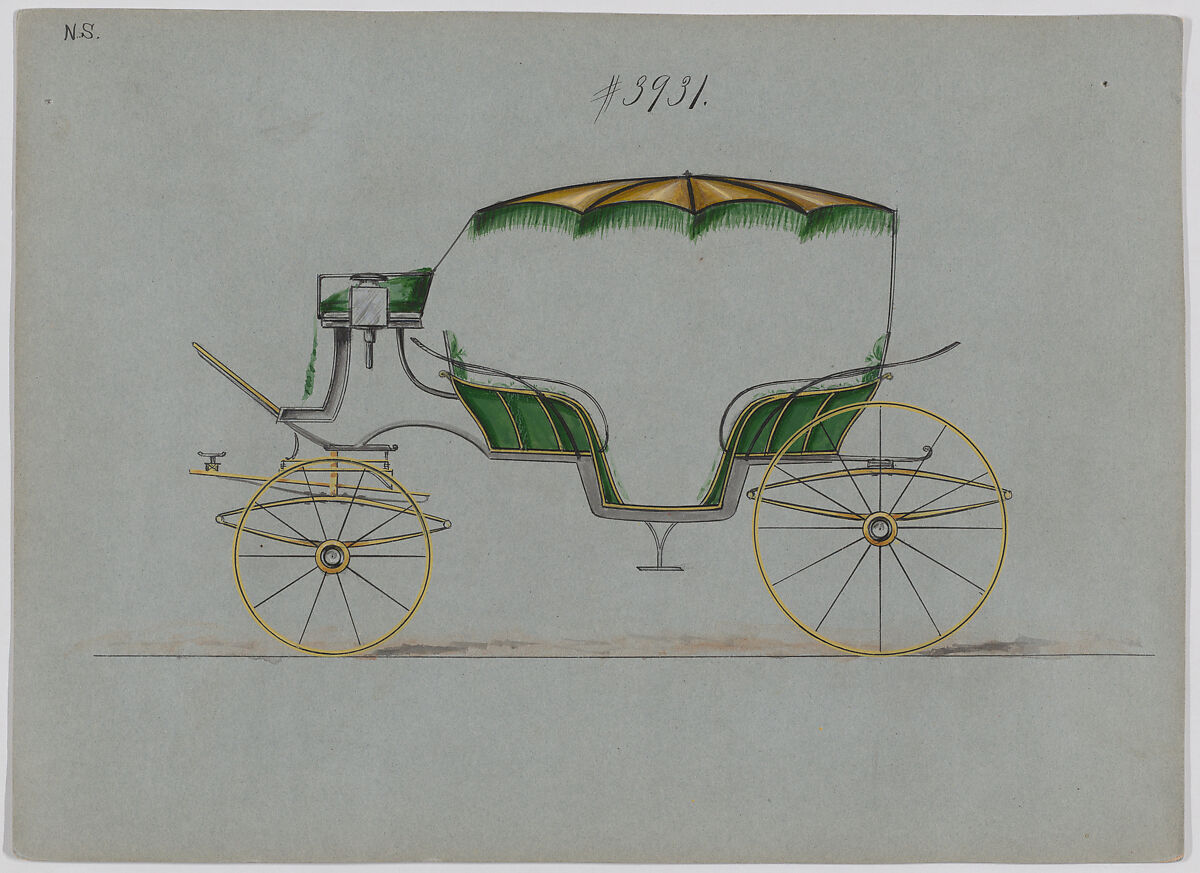 Design for a Parasol Top Vis-a-vis, no. 3931, Brewster &amp; Co. (American, New York), Pen and black, watercolor and gouache with gum arabic 
