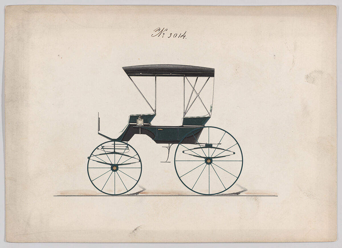 Design for Park Phaeton, no. 3014, Brewster &amp; Co. (American, New York), Pen and black ink, watercolor and gouache with gum arabic 