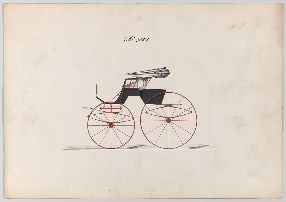Design for Stick Seat Road Wagon, no. 3091, Brewster &amp; Co. (American, New York), Pen and black ink, watercolor and gouache with gum arabic 