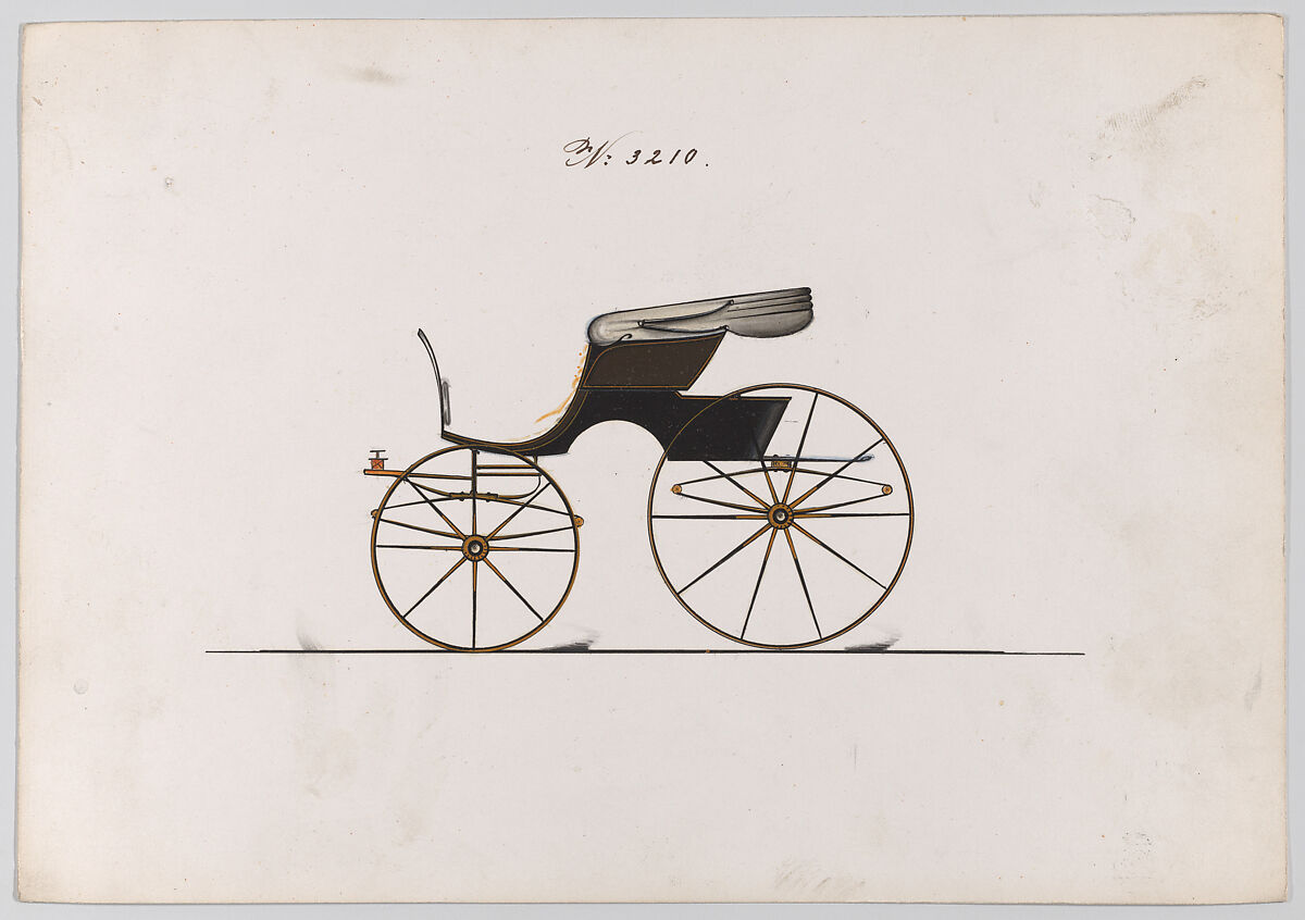 Design for Road Wagon, no. 3210, Brewster &amp; Co. (American, New York), Pen and black ink, watercolor and gouache, with gum arabic 