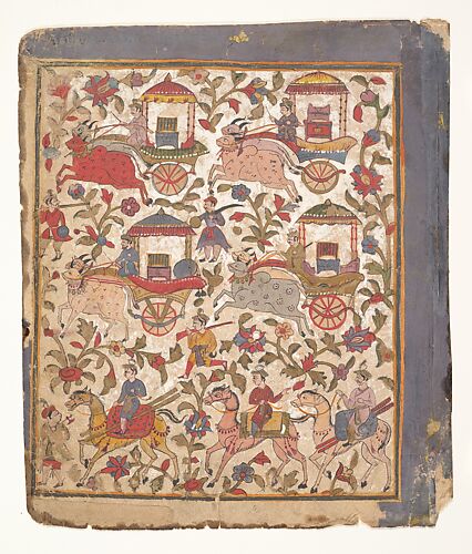 Procession of Carriages Carrying Booty: Page from a Dispersed Bhagavata Purana Manuscript


