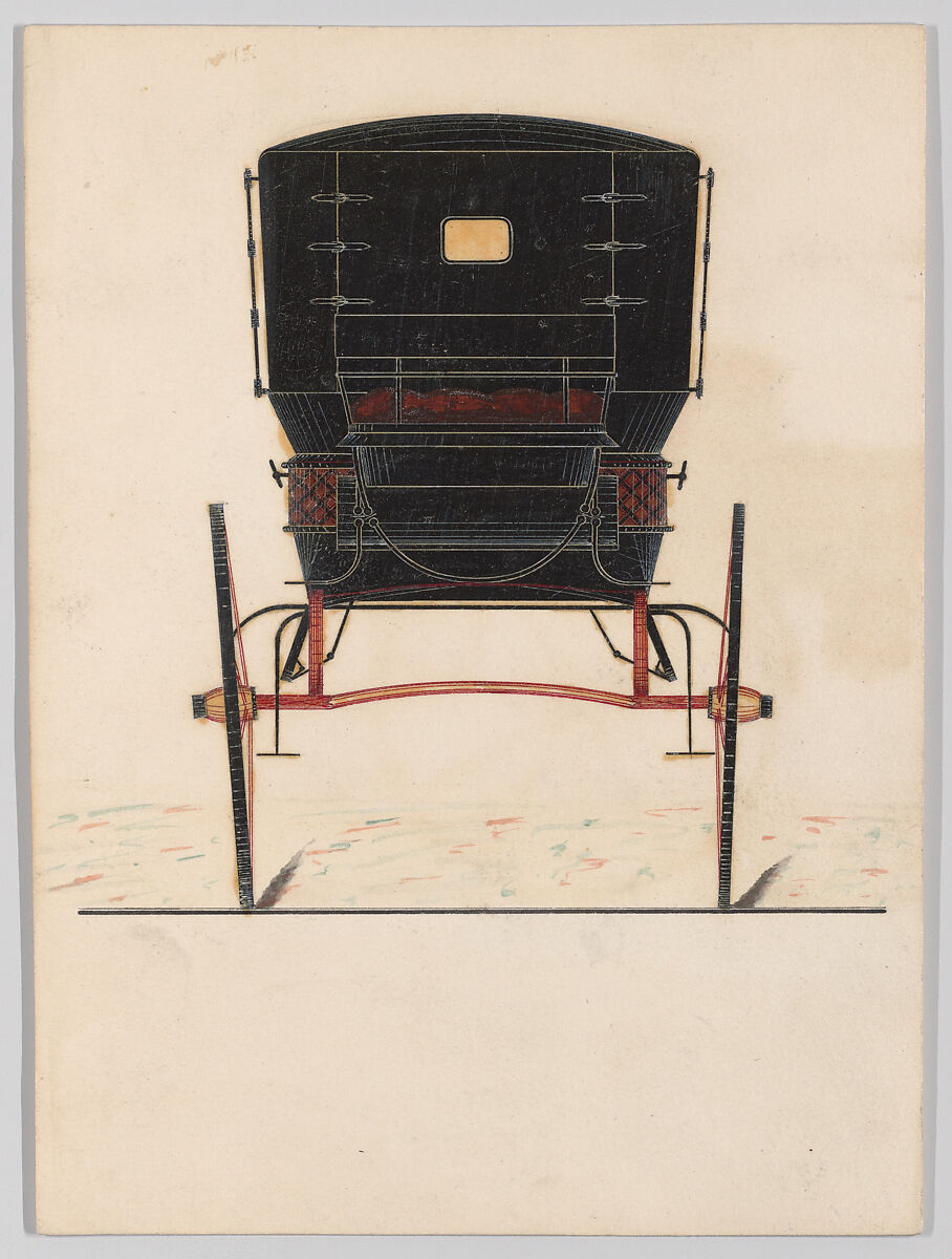 Design for Two-Wheel Cabriolet (rear view, unnumbered), Brewster &amp; Co. (American, New York), Pen and black ink, watercolor and gouache with gum arabic 