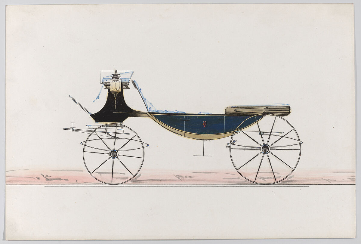 Design for Vis-à-vis with Canoe Bottom (unnumbered), Brewster &amp; Co. (American, New York), Pen and black ink, watercolor and gouache with gum arabic 