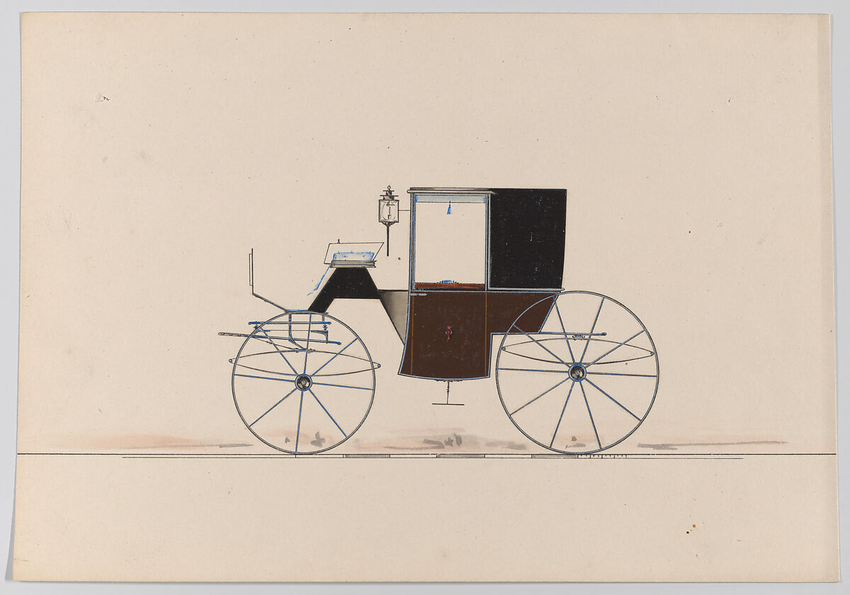 Design for Brougham (unnumbered), Brewster &amp; Co. (American, New York), Pen and black ink, watercolor and gouache with gum arabic 