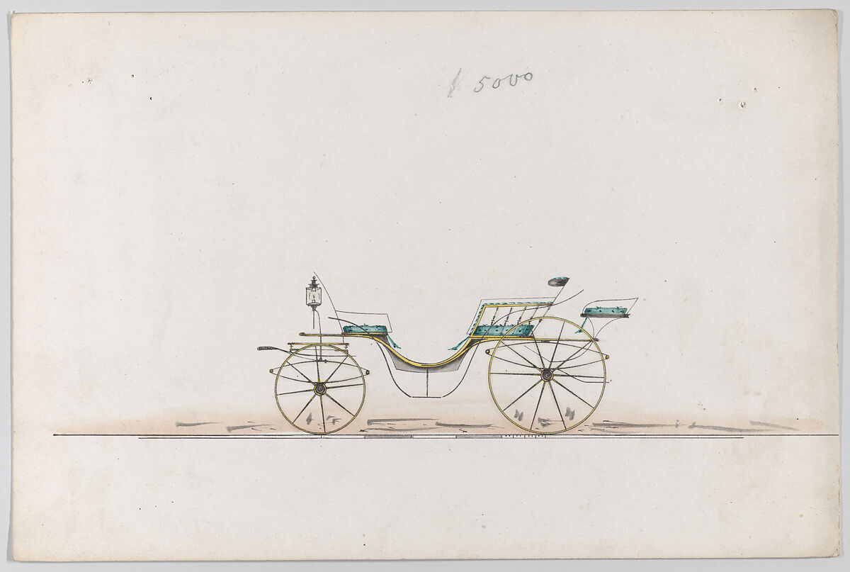 Design for Vis-à-vis Phaeton (unnumbered), Brewster &amp; Co. (American, New York), Pen and black ink, watercolor and gouache 