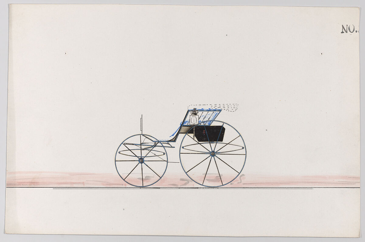 Design for Road Wagon (unnumbered), Brewster &amp; Co. (American, New York), Pen and black ink, watercolor and gouache with gum arabic 