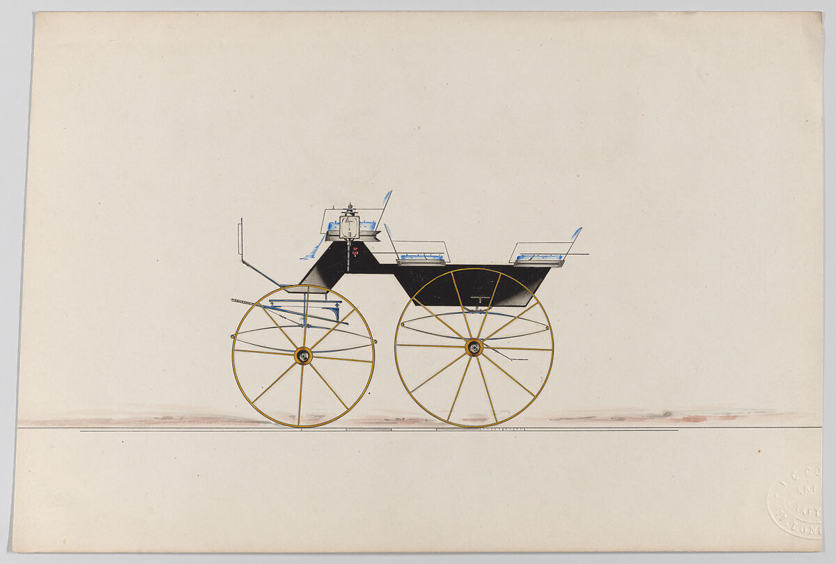 Design for Vis-à-vis (unnumbered), Brewster &amp; Co. (American, New York), Pen and black ink, watercolor and gouache with gum arabic 