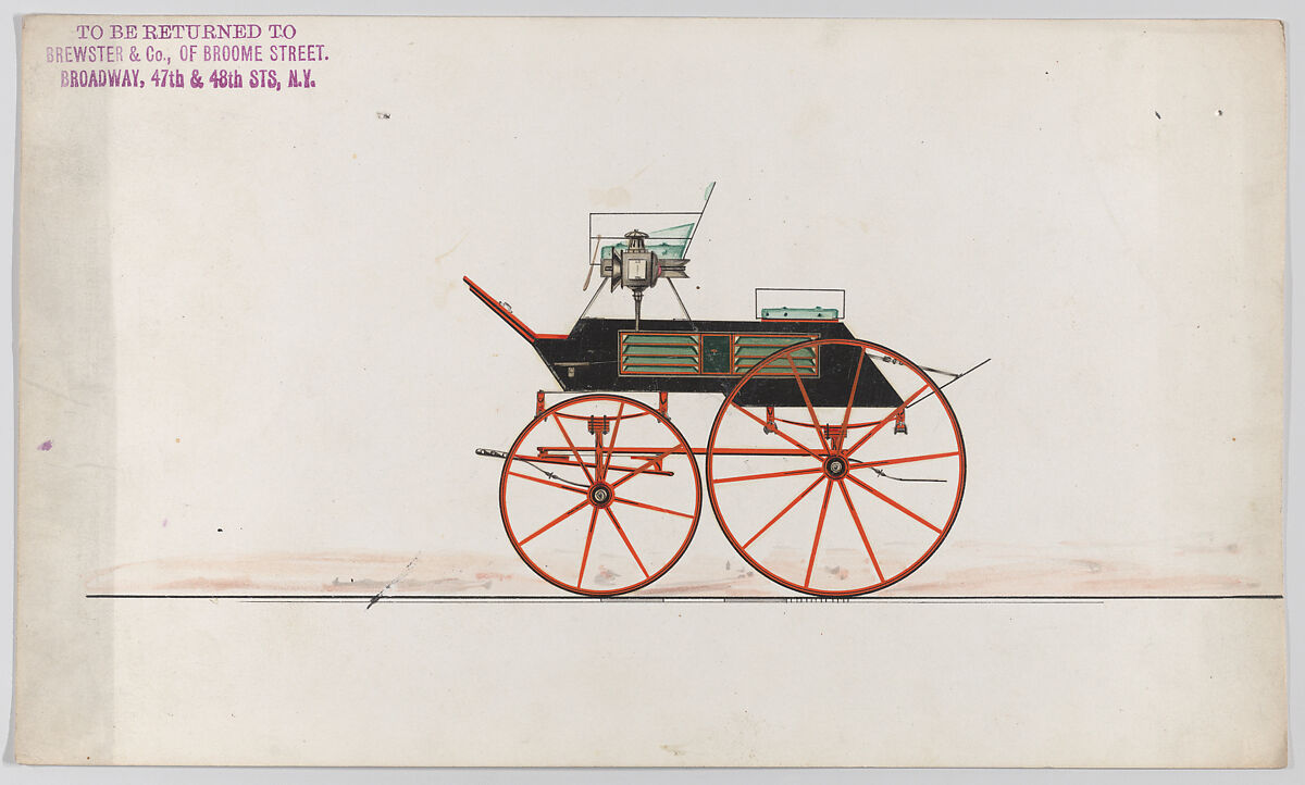 Design for Game Wagon (unnumbered), Brewster &amp; Co. (American, New York), Pen and black ink, watercolor and gouache with gum arabic 